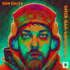 Inter-Dan-Mensional album cover: a psychedelic portrait of Dan Galea in vivid red, orange, green and blue.
